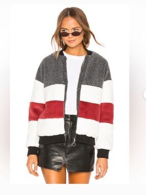 Ash Stripped Panel Faux Fur Bomber